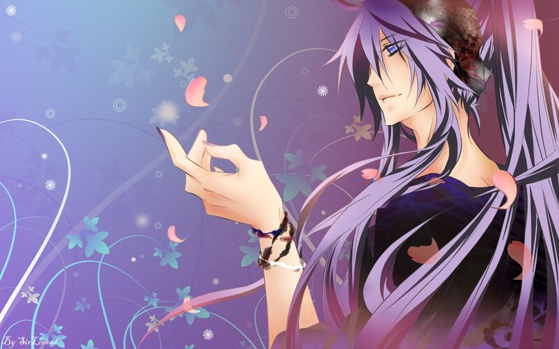 anime character with purple hair