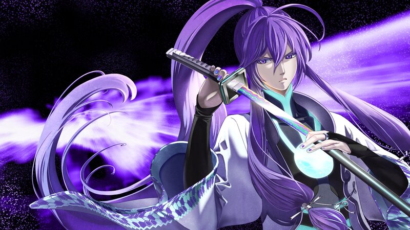 anime character with purple hair