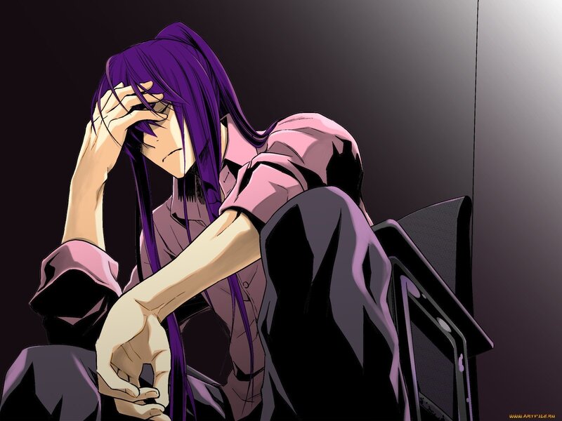 anime character with purple hair