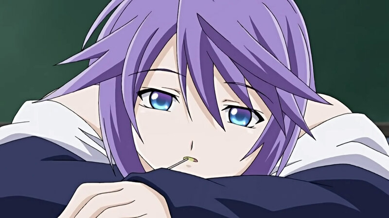 anime character with purple hair
