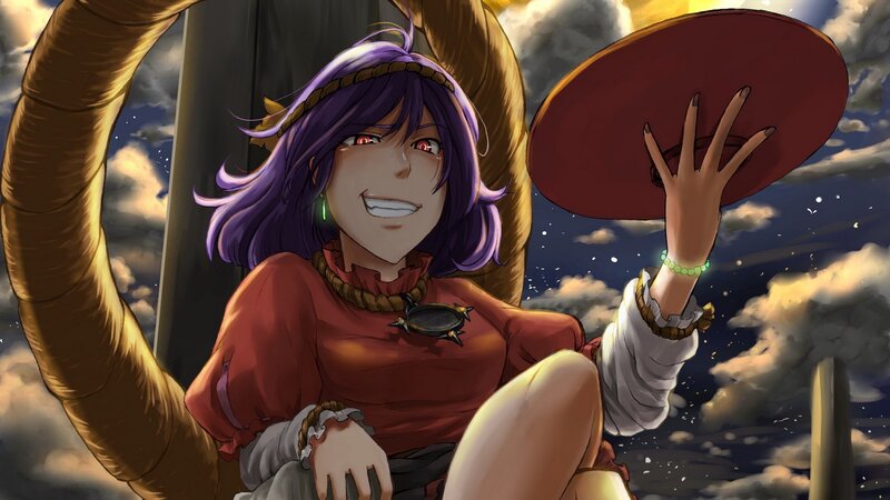 anime character with purple hair