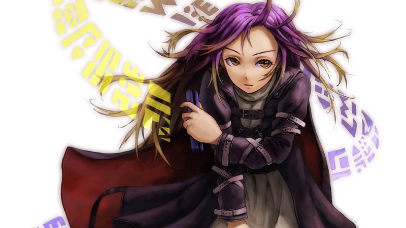 anime character with purple hair