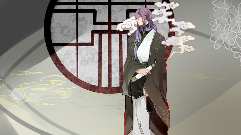 anime character with purple hair