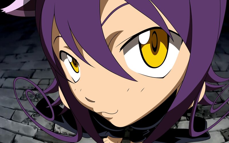 anime character with purple hair