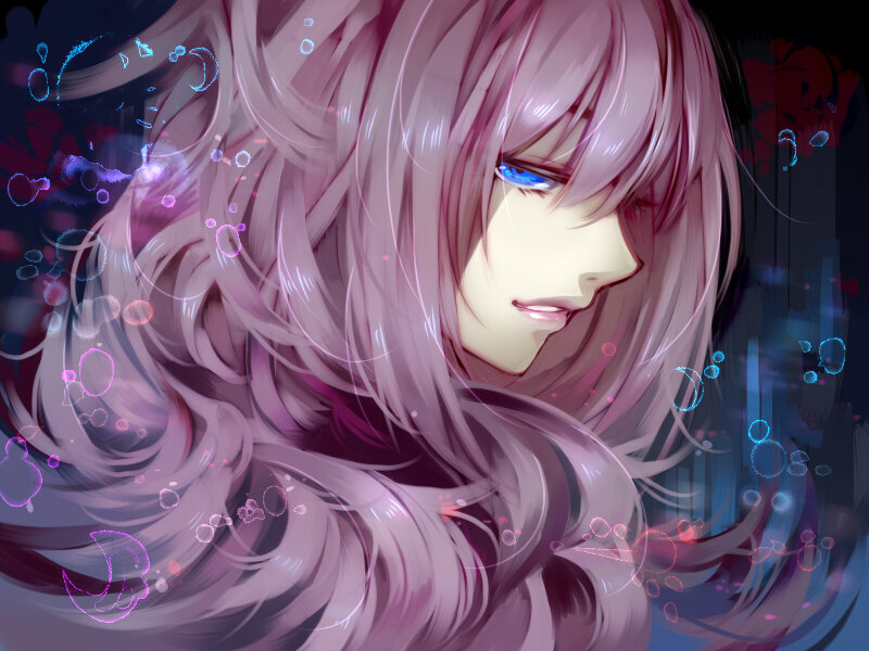 anime character with purple hair