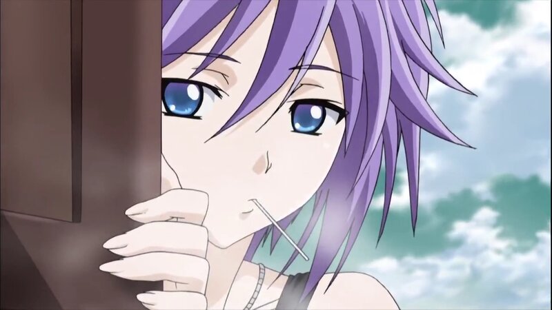 anime character with purple hair