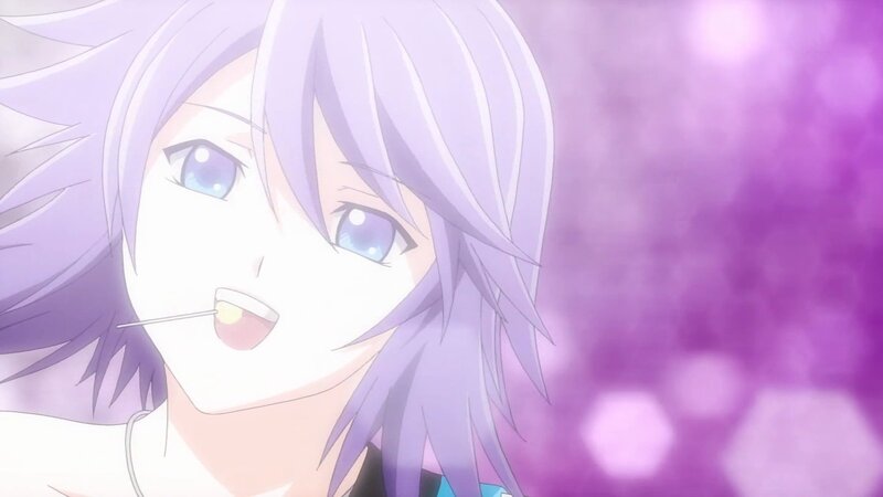 anime character with purple hair