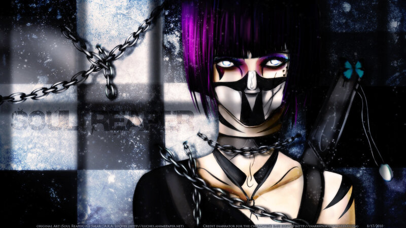 Anime Character with Purple Hair — Black, Dark