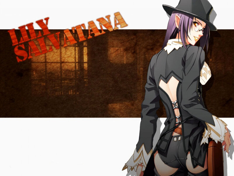 Anime Character with Purple Hair — Black, Dramatic, Hat