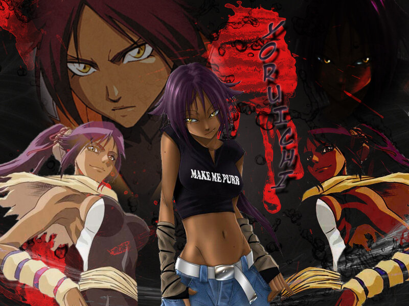 Anime Character with Purple Hair — Black, Dramatic, Intense