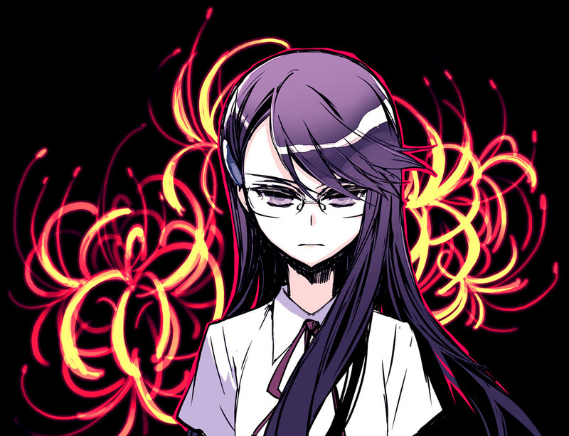 Anime Character with Purple Hair — Black, Dramatic, Manga, Glasses