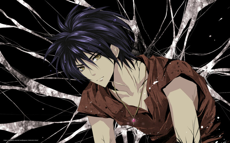 Anime Character with Purple Hair — Black, Dramatic, Manga, Necklace