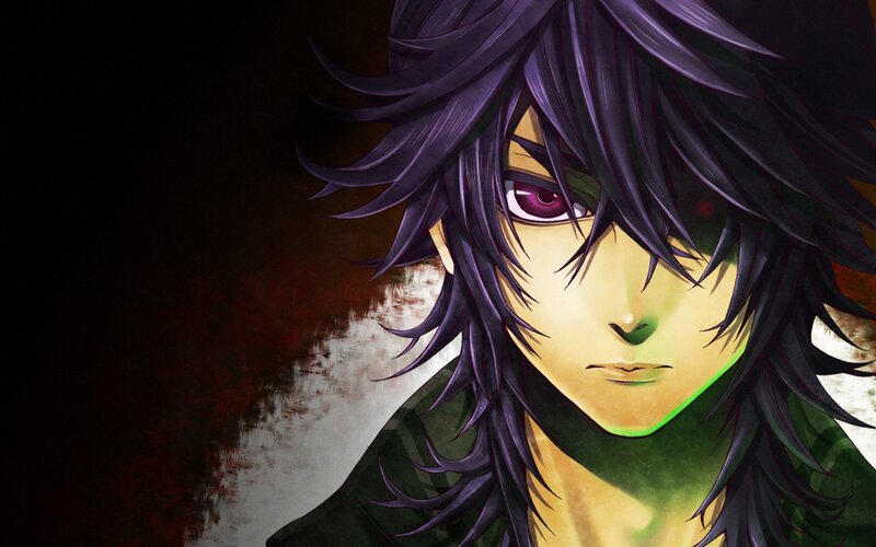 Anime Character with Purple Hair — Black, Dramatic, Manga