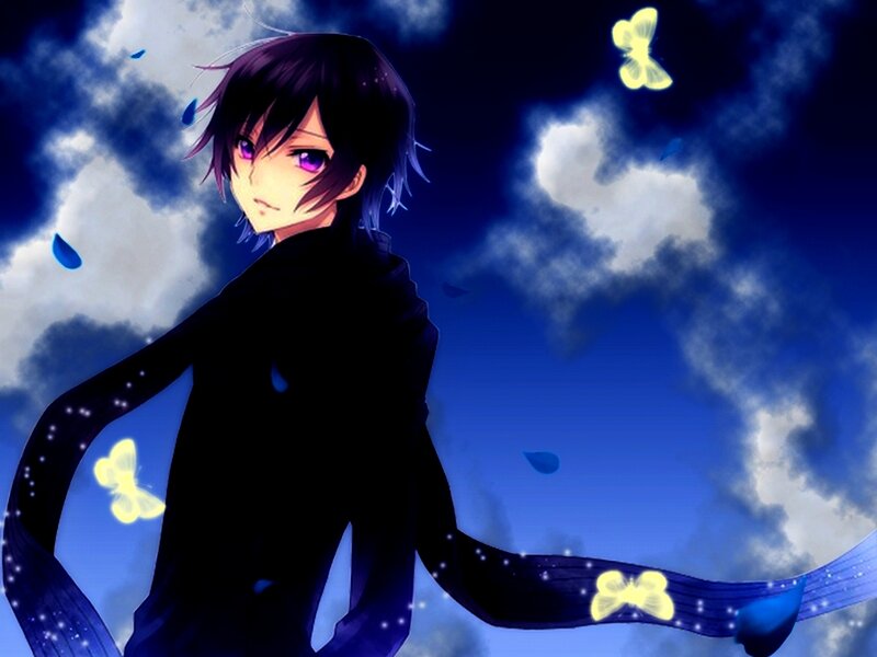 Anime Character with Purple Hair — Blue, Dramatic, Night