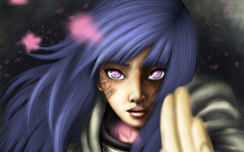 Anime Character with Purple Hair — Blue, Dramatic, Spring