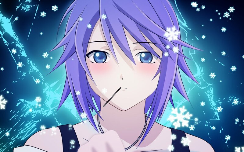 Anime Character with Purple Hair — Cold, Winter, Snowflakes