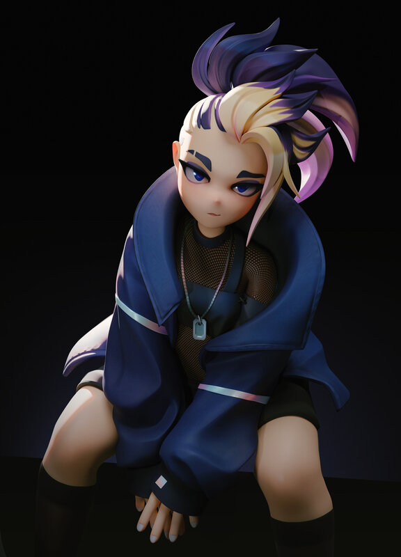 Anime Character with Purple Hair — Dramatic, 3d Render