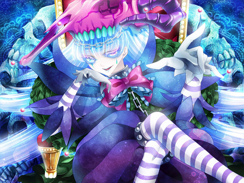 Anime Character with Purple Hair — Dramatic, Digital Art, Skulls