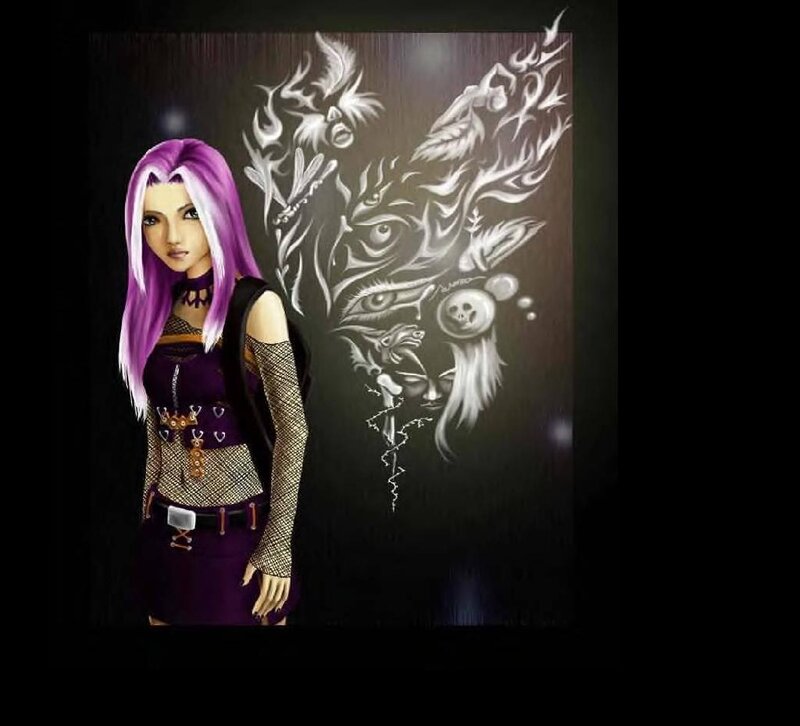 Anime Character with Purple Hair — Dramatic, Digital Art, Tattoo Art