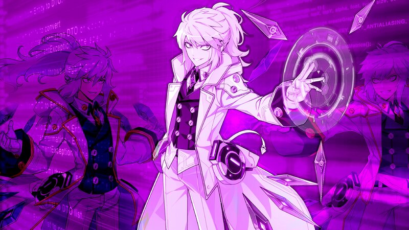 Anime Character with Purple Hair — Dramatic, Digital Interface
