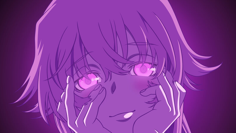 Anime Character with Purple Hair — Dramatic, Eyes, Hands