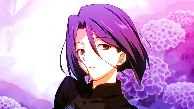 Anime Character with Purple Hair — Dramatic, Flowers