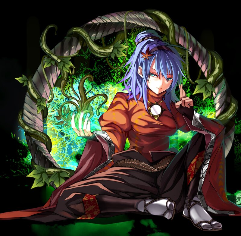Anime Character with Purple Hair — Dramatic, Green Vines