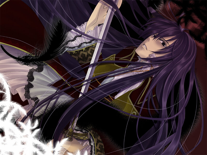 Anime Character with Purple Hair — Dramatic, Manga, Sword, Feather