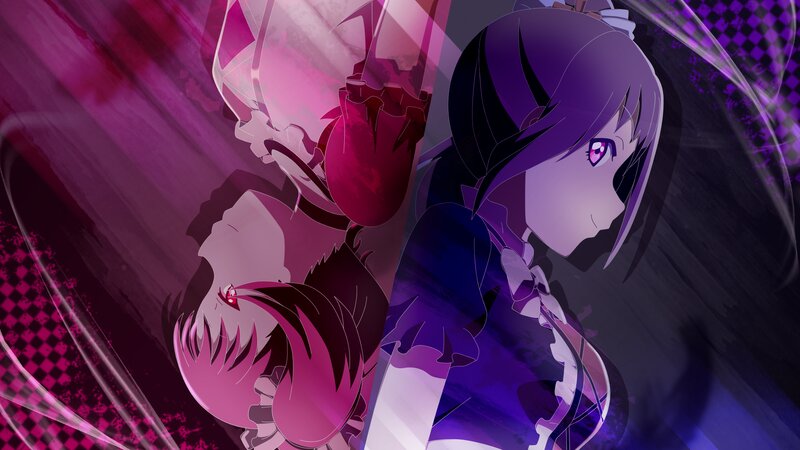Anime Character with Purple Hair — Dramatic, Night, Chessboard Pattern