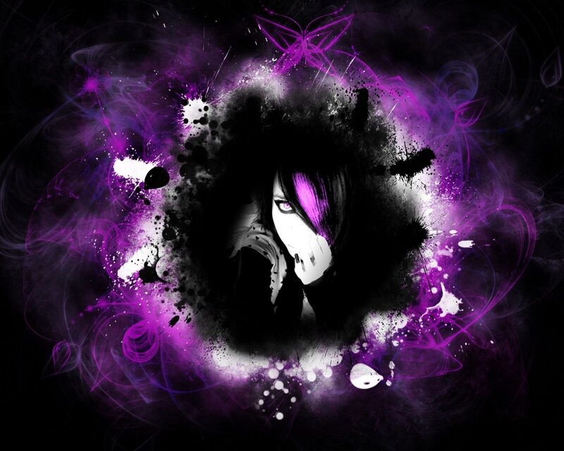 Anime Character with Purple Hair — Dramatic, Night, Digital Art, Splatter
