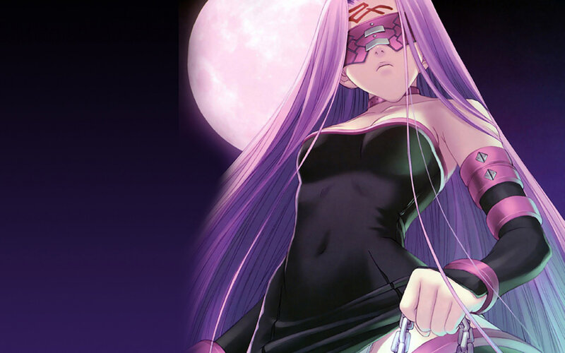 Anime Character with Purple Hair — Dramatic, Night, Moon, Chains