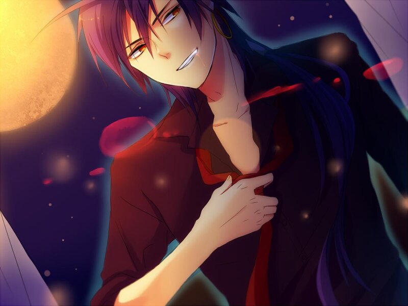 Anime Character with Purple Hair — Dramatic, Night, Moon