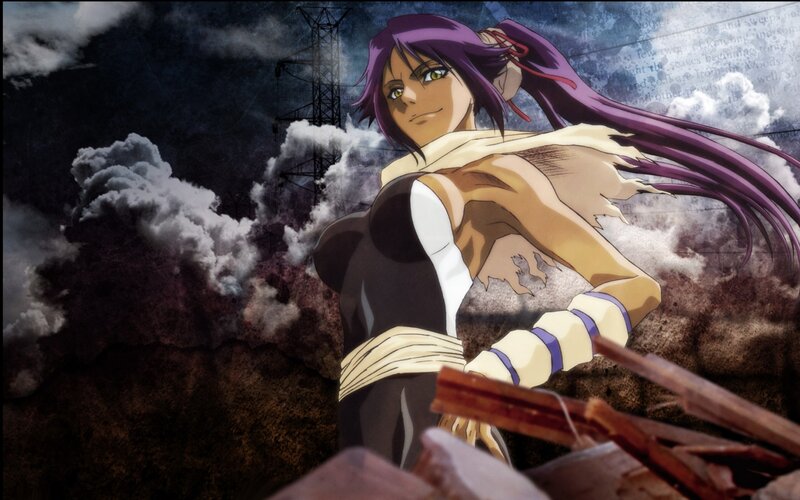 Anime Character with Purple Hair — Dramatic, Night, Smoke, Debris