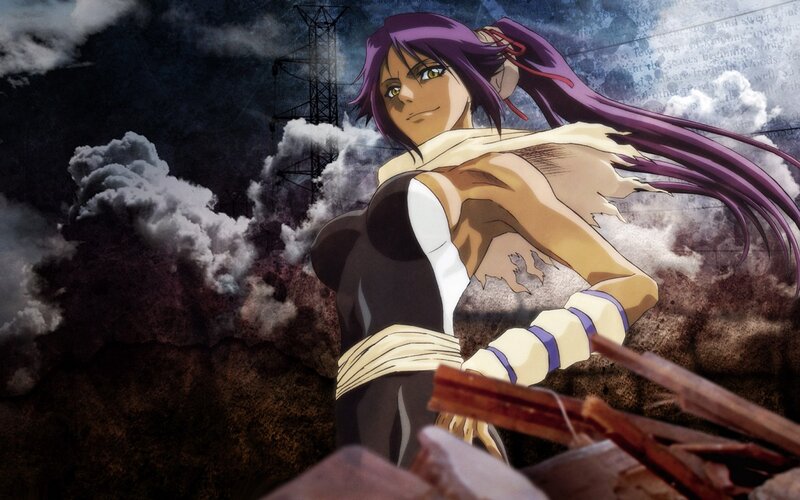 Anime Character with Purple Hair — Dramatic, Night, Smoke