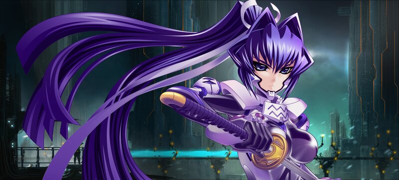 Anime Character with Purple Hair — Dramatic, Night, Sword, Cat Ears