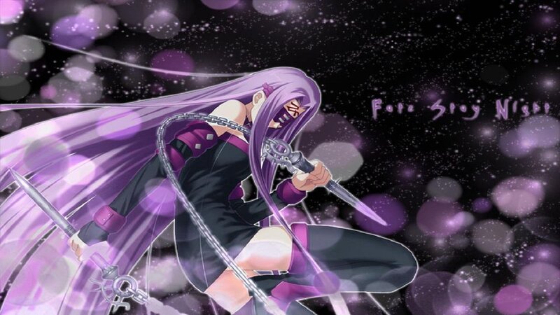 Anime Character with Purple Hair — Dramatic, Night, Sword