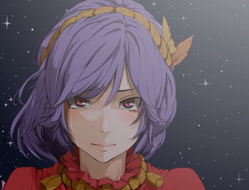 Anime Character with Purple Hair — Dramatic, Night, Tears