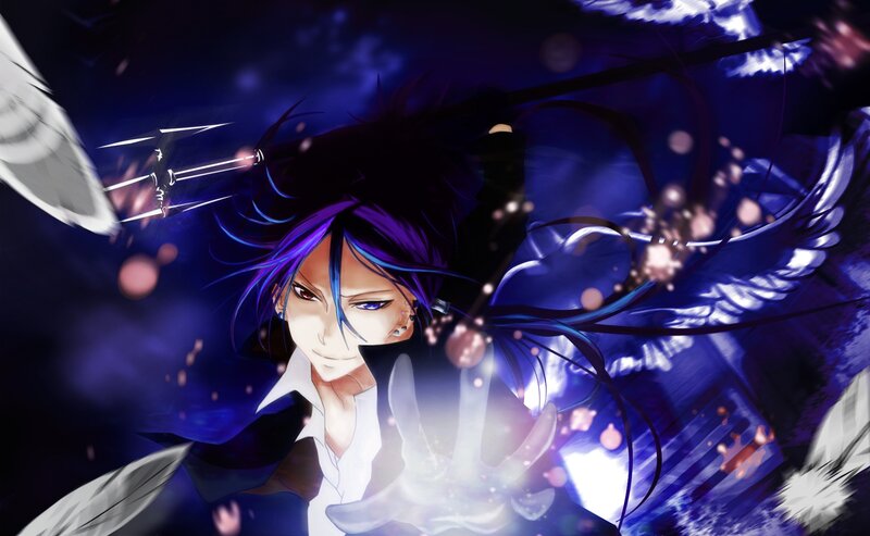 Anime Character with Purple Hair — Dramatic, Night, Wings