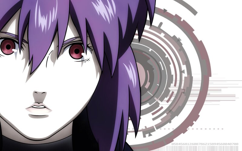 Anime Character with Purple Hair — Dramatic, Red Eyes, Circular Pattern