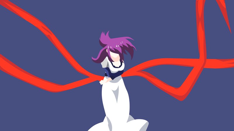 Anime Character with Purple Hair — Dramatic, Red Ribbons