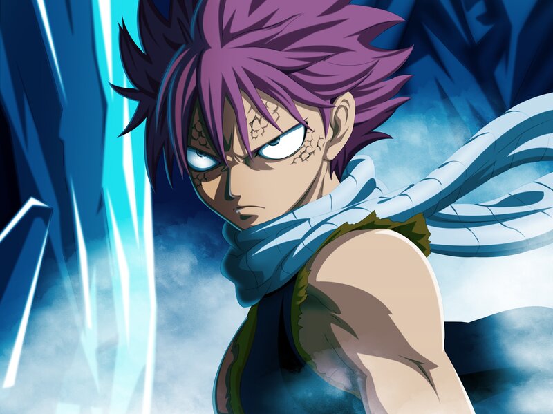 Anime Character with Purple Hair — Dramatic, Scar on Face