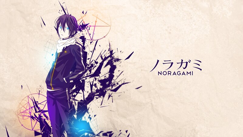 Anime Character with Purple Hair — Dramatic, Scarf, Geometric Shapes