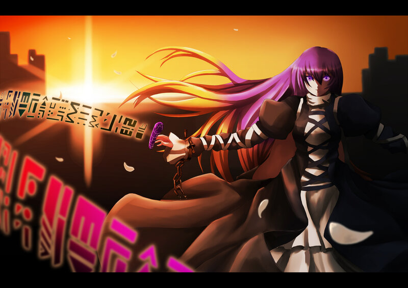 Anime Character with Purple Hair — Dramatic, Sunset, Digital Art