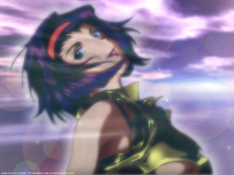 Anime Character with Purple Hair — Dramatic, Sunset