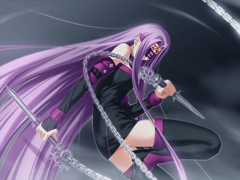 Anime Character with Purple Hair — Dramatic, Sword, Chain