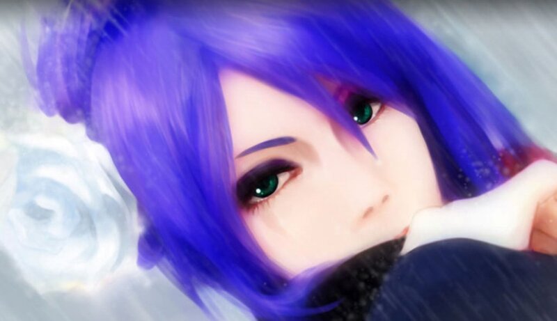 Anime Character with Purple Hair — Dramatic, Winter