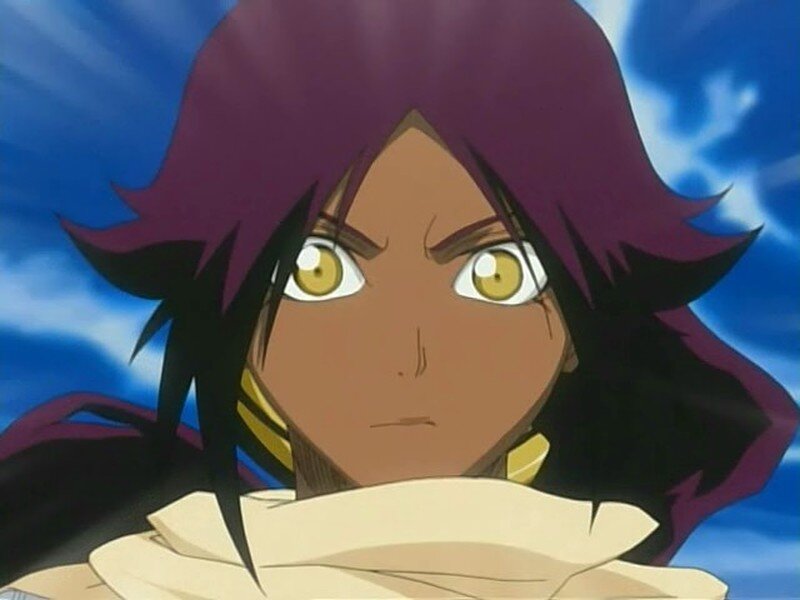 Anime Character with Purple Hair — Dramatic, Yellow Eyes
