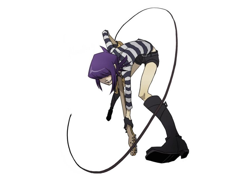 Anime Character with Purple Hair — Dynamic, Guitar