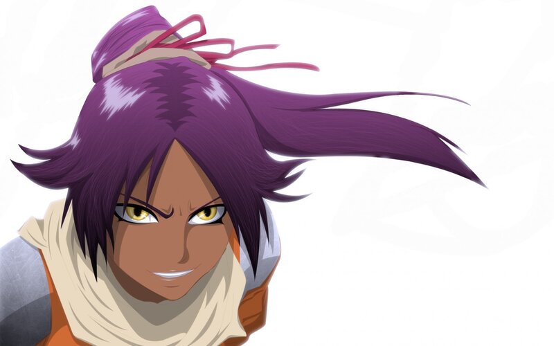 Anime Character with Purple Hair — Intense, Purple Hair, Yellow Eyes, Scarf