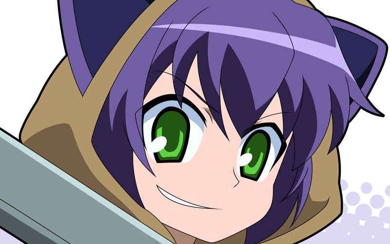 Anime Character with Purple Hair — Playful, Green Eyes
